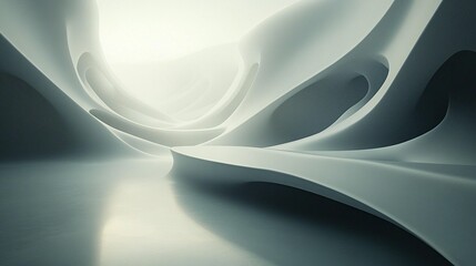 Abstract white architectural interior design with smooth curves and flowing lines, creating a futuristic and minimalist space.