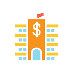 Bank icon in flat color style