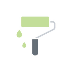 Roller brush icon in flat color style