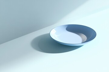 The image features a single blue plate in simple studio lighting