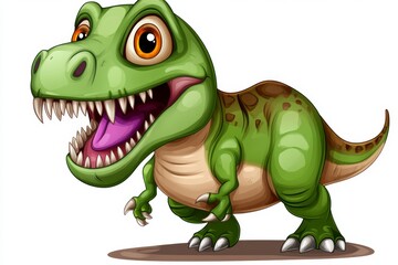 Fototapeta premium a 2D cartoon illustration of a toy dinosaur with sharp teeth, roaring and adventurous, white background