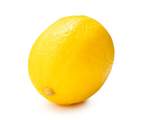 Single ripe yellow lemon fruit isolated on white background with clipping path