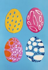 Fototapeta premium Colorful easter eggs on blue background with abstract patterns