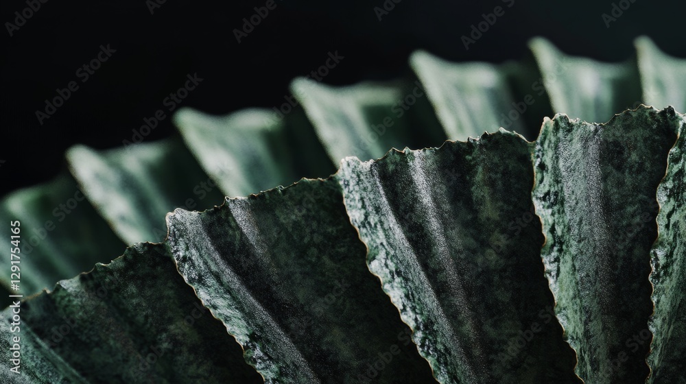 Poster close-up view of layered textures showcasing intricate details of a metallic object in soft lighting