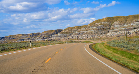 Highway 10 near Willow Creek Hoodoos in Drumheller, Alberta, Canada