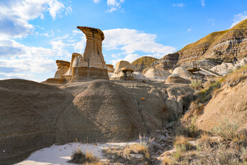Willow Creek Hoodoos in the  badlands near Drumheller, Alberta, Canada - Fairy chimney made by of...