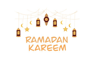 Fototapeta premium Ramadan Kareem celebration design featuring lanterns, stars, and crescent moons in festive colors and style