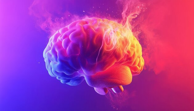 Explosive Fantasy: Liquid Overflow From Inspirational Brainstorm, Creating A Vibrant Abstract Gradient Vision Of The Mind.