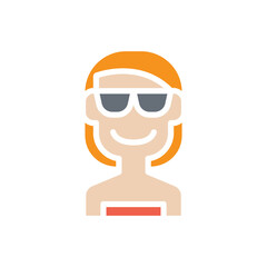 Woman on the beach icon in flat color style