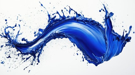 Blue paint splash, dynamic curve, white background, abstract art, design element