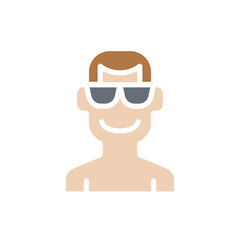 Man on the beach icon in flat color style