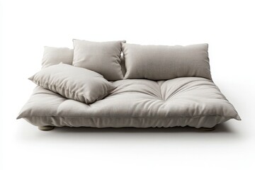 A futon sofa bed, folded into a sofa position, with a simple design, isolated on a bright white background