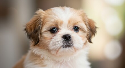 Cute Shih Tzu Puppy Portrait with Sweet Expression and Fluffy Fur