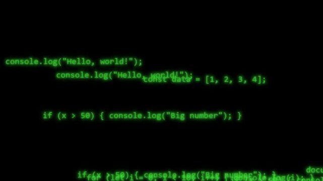 Code Snippet, Dark Screen Showing Lines of JavaScript Code in Green Programming Theme