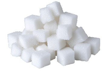 Pile of white sugar cubes stacked together, cut out