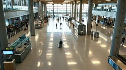 1_Busy airport terminal with crowded airline counters and empty desks