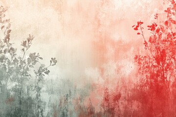 穏やかな色彩が織り成す自然の風景、柔らかな植物のシルエットを描く