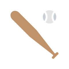 Baseball and bat icon in flat color style