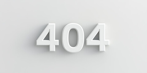 White 404 Error Message on a white background, signifying a webpage not found, error, or problem accessing content on the internet. Clean, simple design.