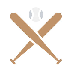 Baseball and bat icon in flat color style