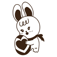 hand drawn cute little rabbit character poses, Happy easter congratulation and floral decorative elements isolated on white background, bunny sketch. Sketched rabbit or hare retro etch, antique engrav