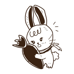 hand drawn cute little rabbit character poses, Happy easter congratulation and floral decorative elements isolated on white background, bunny sketch. Sketched rabbit or hare retro etch, antique engrav
