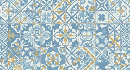 Decorative Tiles Pattern Blue Gold Floral Design Interior Design