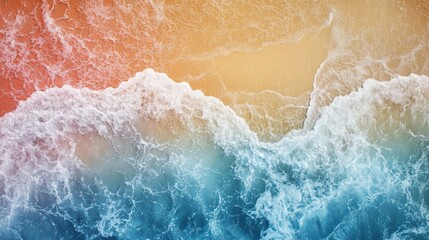 Fototapeta premium Waves Crashing With Blue and Orange Hues During Sunset Over the Ocean