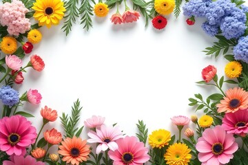 Obraz premium Colorful Spring Flowers Border on White Background