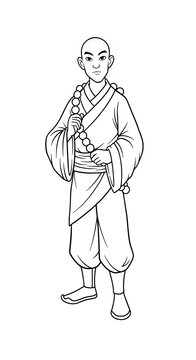monk standing, holding prayer beads clip art preview