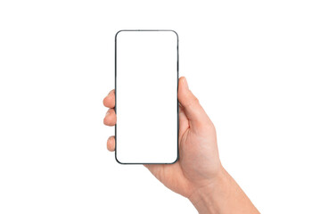 Hand holding modern smartphone mockup