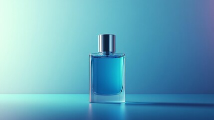 Blue perfume bottle on a blue background.