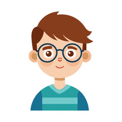 a flat illustration, a boy with glasses a blue sweater, brown hair