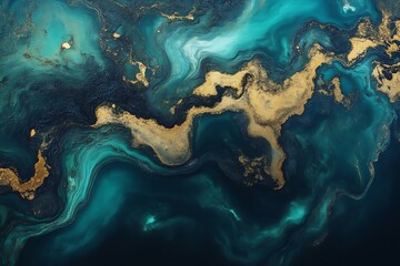 Abstract Teal Gold Marble Texture Background