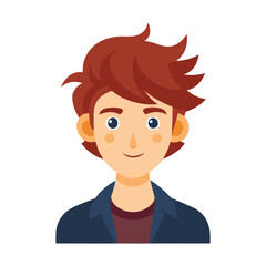 a flat illustration of a boy with a brown hairstyle, a blue jacket