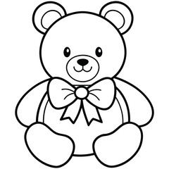 cute teddy bear line art vector with a bow