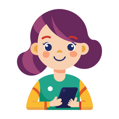a flat illustration of a girl using her phone in his hand