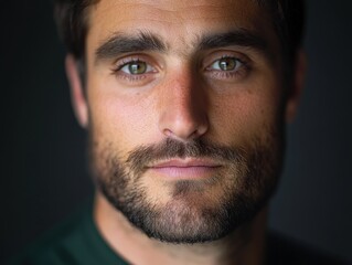 close-up portrait of a bearded man with hazel eyes