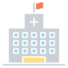 Fototapeta premium Hospital building icon in flat color style