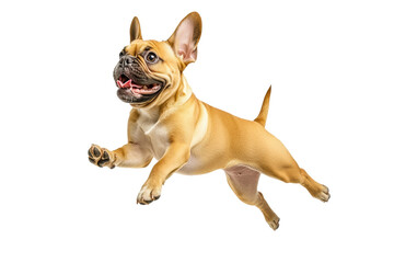 Obraz premium Playful french bulldog jumps in mid-air, cut out