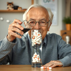 Senior mit zu vielen Pillen