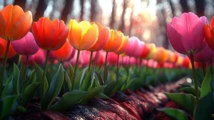 Vibrant tulip blooming event in scenic landscape nature photography colorful floral display close-up view
