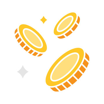 falling coins icon in flat color style