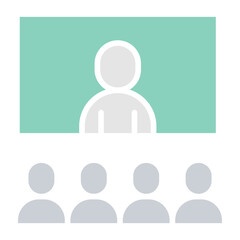 Video conference icon in flat color style