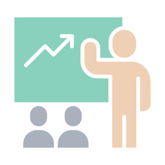 Business training icon in flat color style