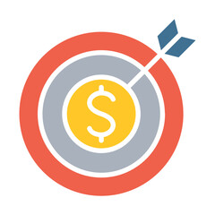 Business target icon in flat color style