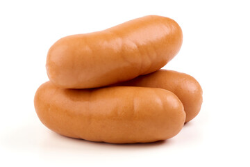 Boiled sausages, isolated on a white background.