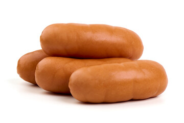 Boiled sausages, isolated on a white background.