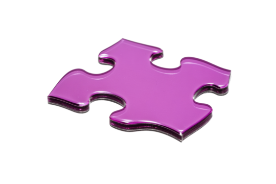 Purple-blue puzzle piece on white, cut out