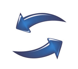Blue Two arrows icon or refresh icon 3d illustration background
